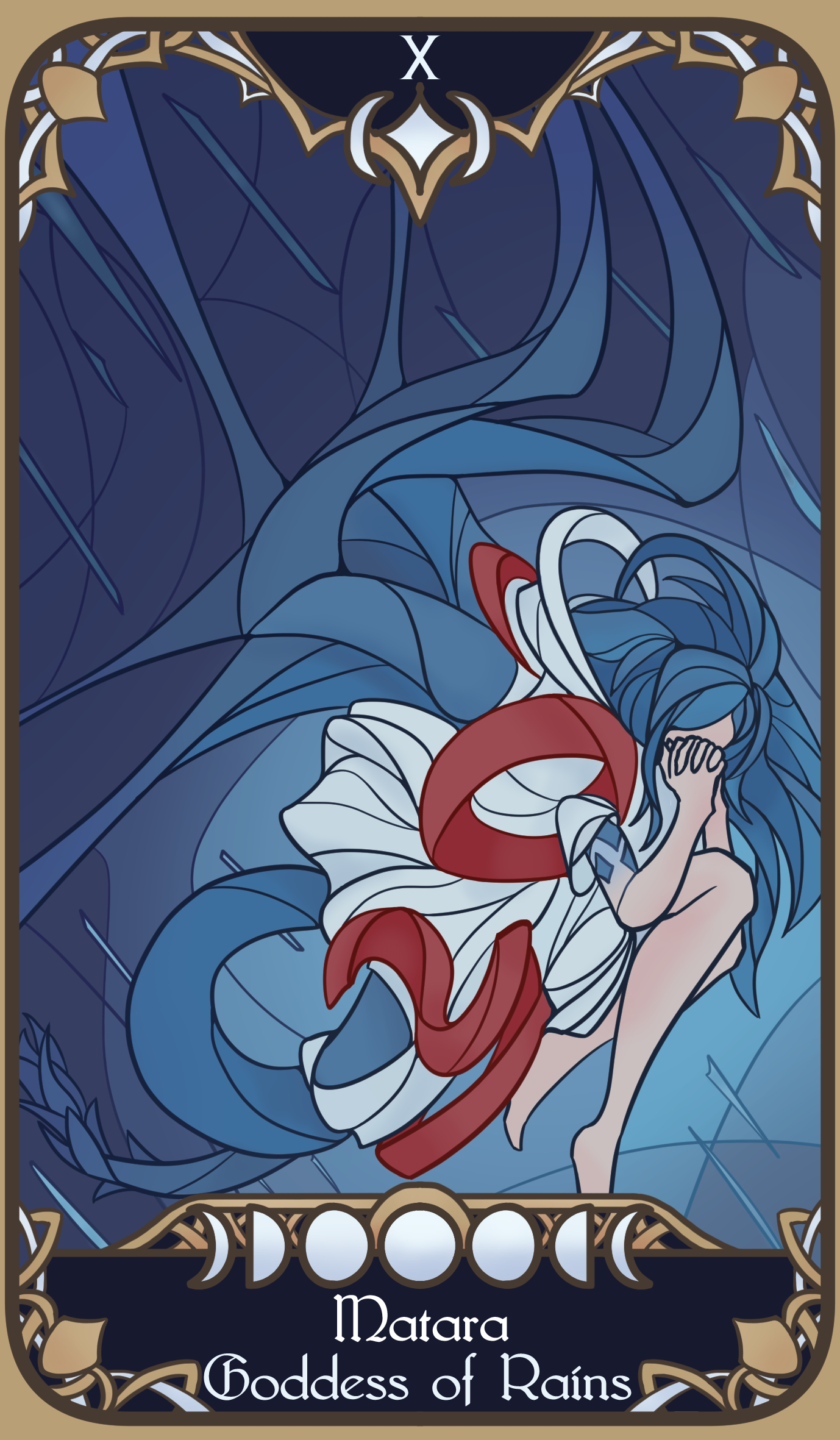 A tarot-inspired card for my homebrew D&D campaign, representing the goddess 'Matara' of rainfall in the desert.